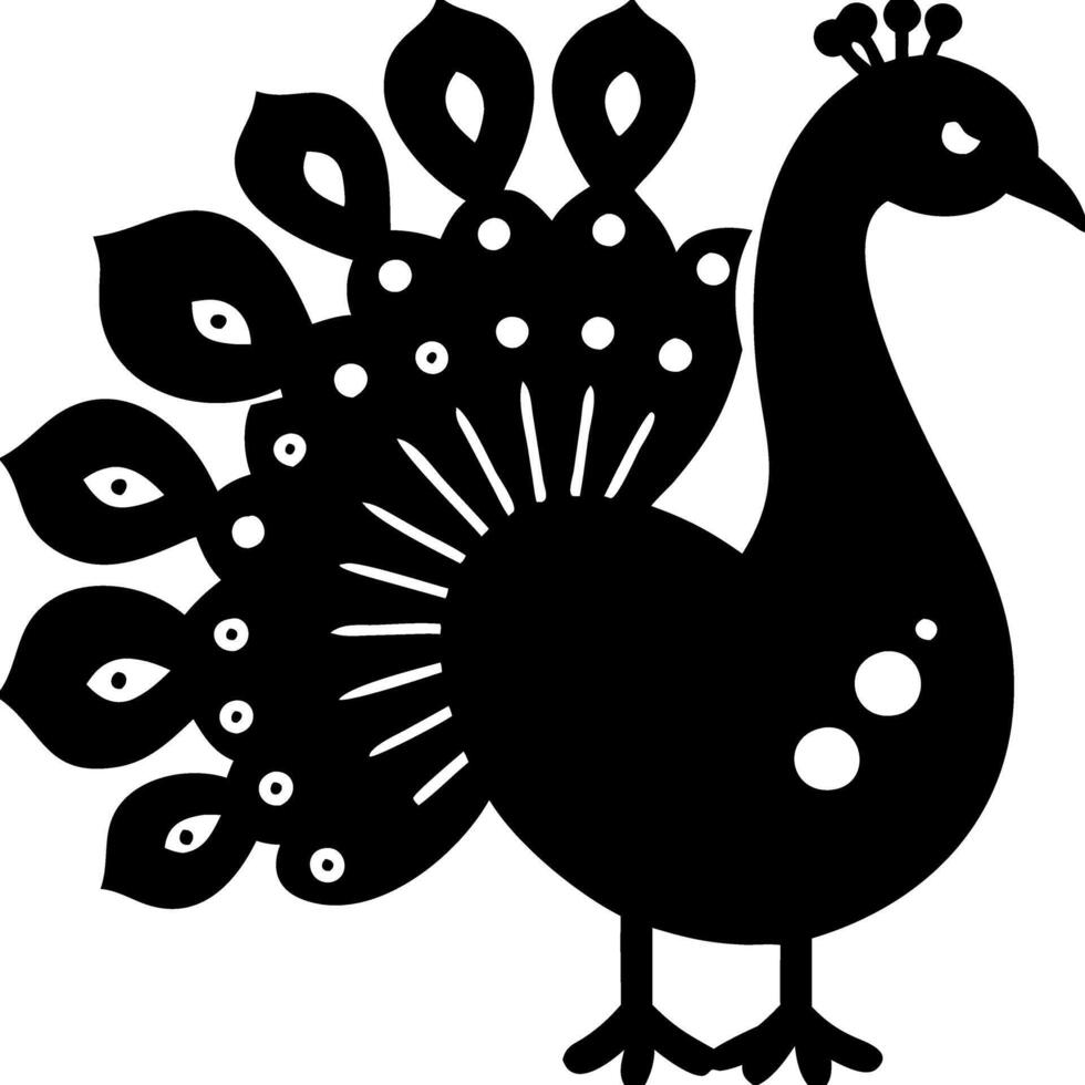 Elegant Black Silhouette Peacock Art Ideal for Tattoos and Design Projects vector