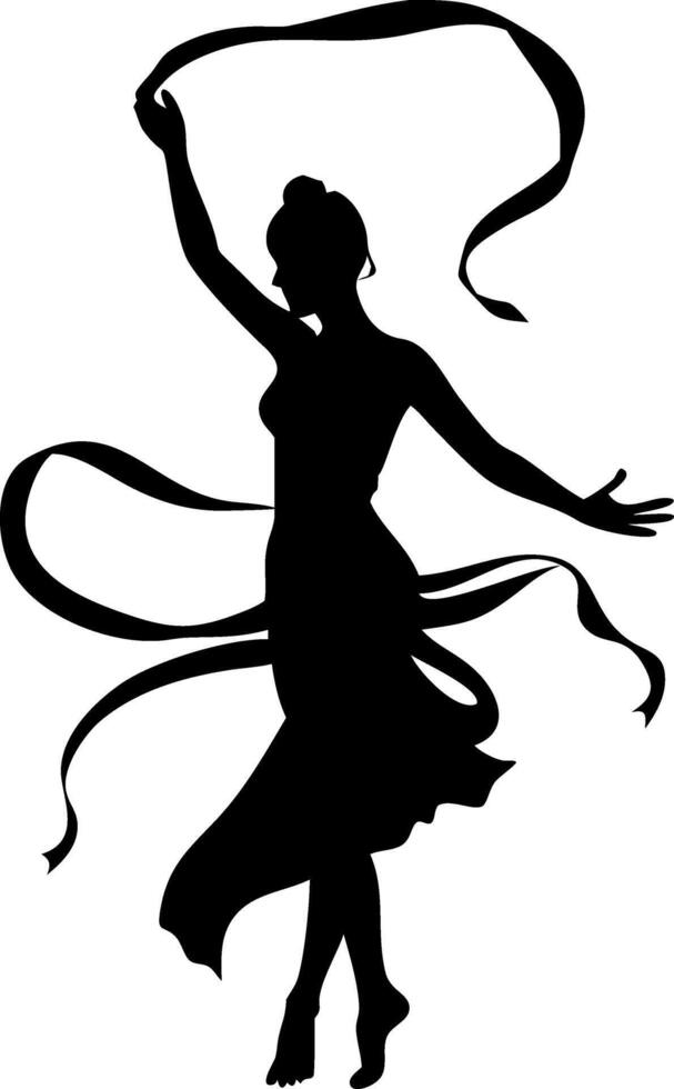 Elegant Female Silhouette Dancing with Flowing Ribbons Perfect for Art Projects vector