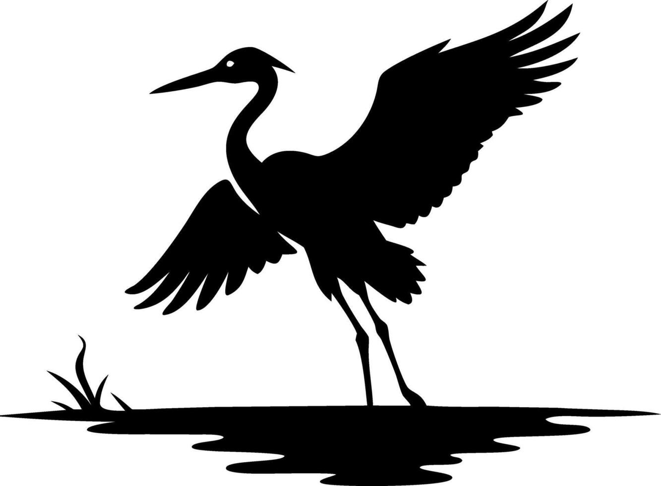 Elegant Heron Silhouette Standing by Water Scenic Wildlife Design vector