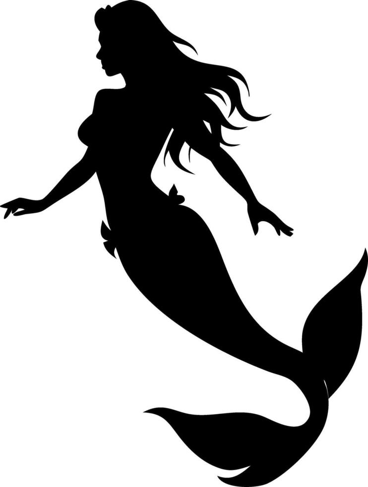 Elegant Mermaid Silhouette Illustration for Tattoo Design and Coloring Books vector