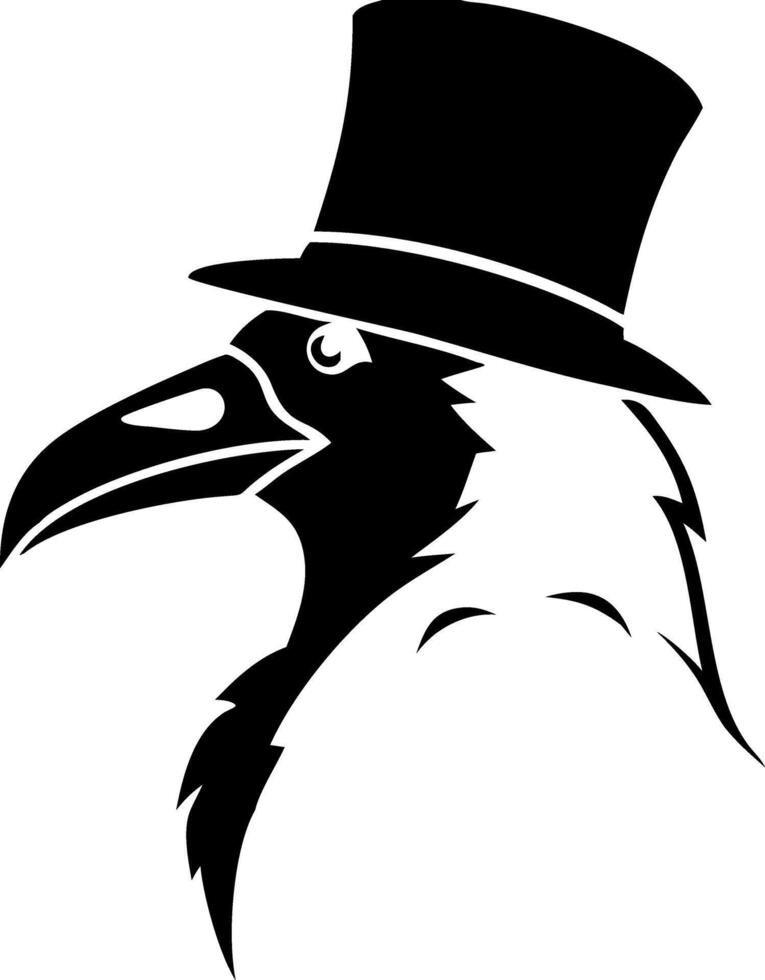 Elegant Raven Silhouette with Top Hat for Vintage Design and Tattoo Art vector