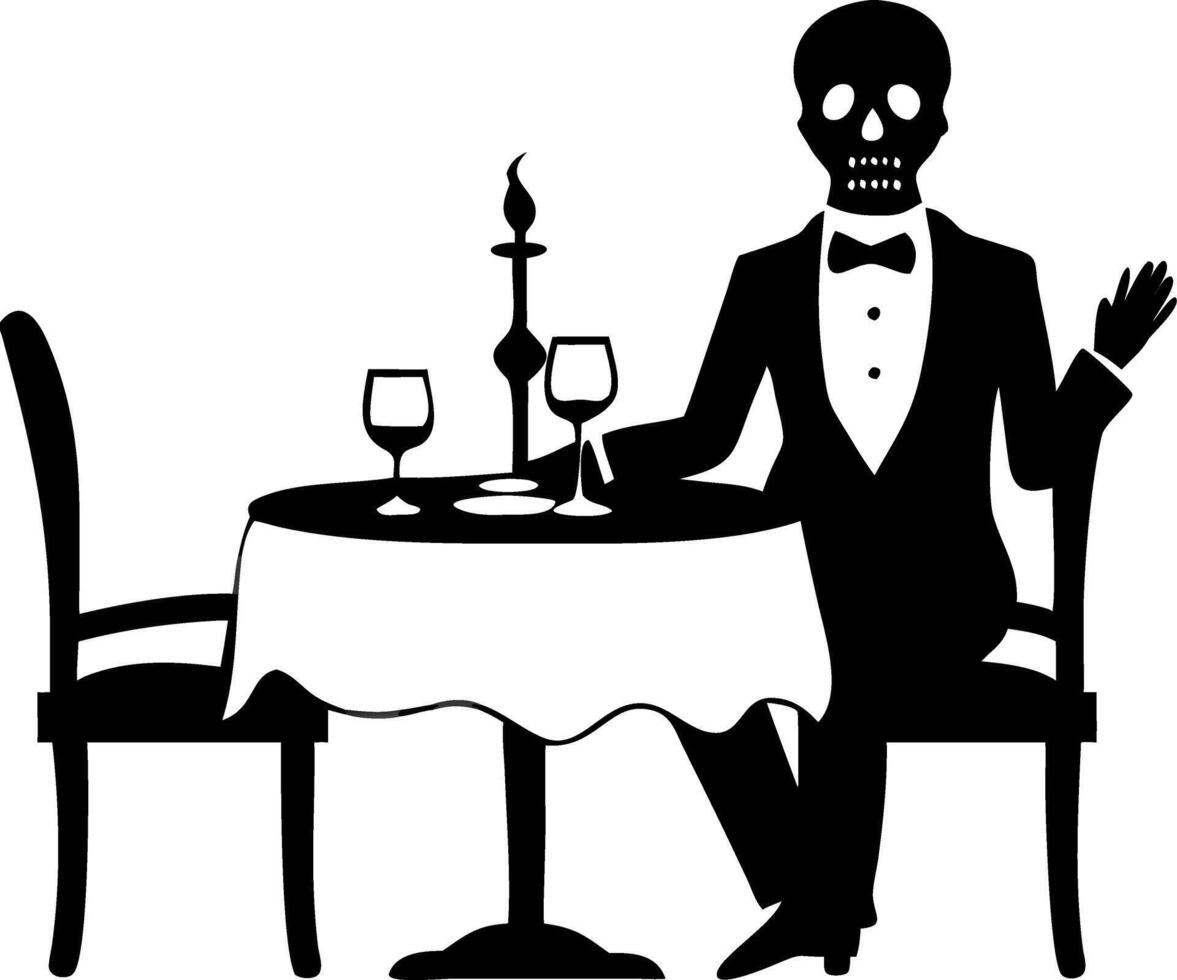 Elegant Skeleton in Tuxedo at Candlelit Dinner Illustration vector