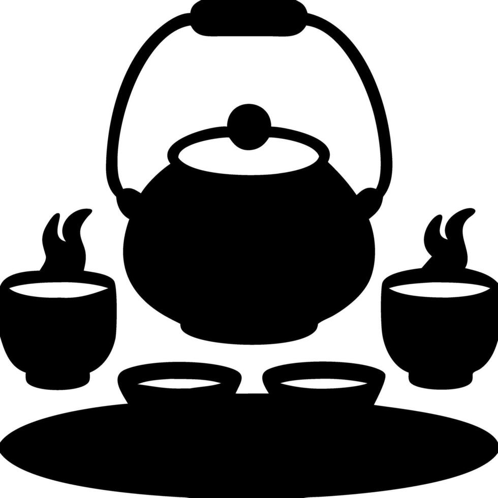 Elegant Teapot with Steaming Cups Silhouette for Tea Ceremony Art vector