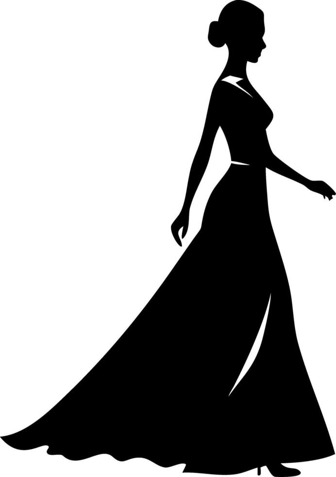 Elegant Woman Silhouette in Flowing Gown for Fashion Design and Decor vector