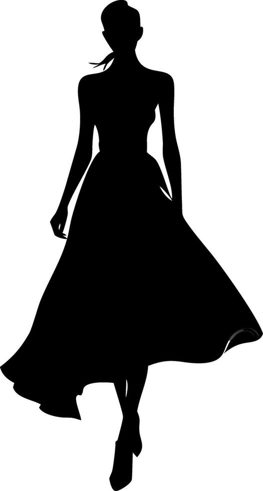 Elegant Woman Silhouette in Flowing Dress for Fashion Design and Art Projects vector