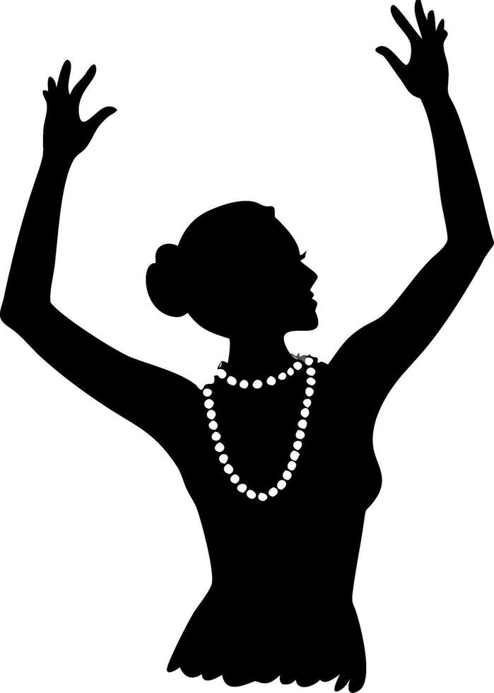 Elegant Woman Silhouette with Pearls Arms Raised Illustration vector