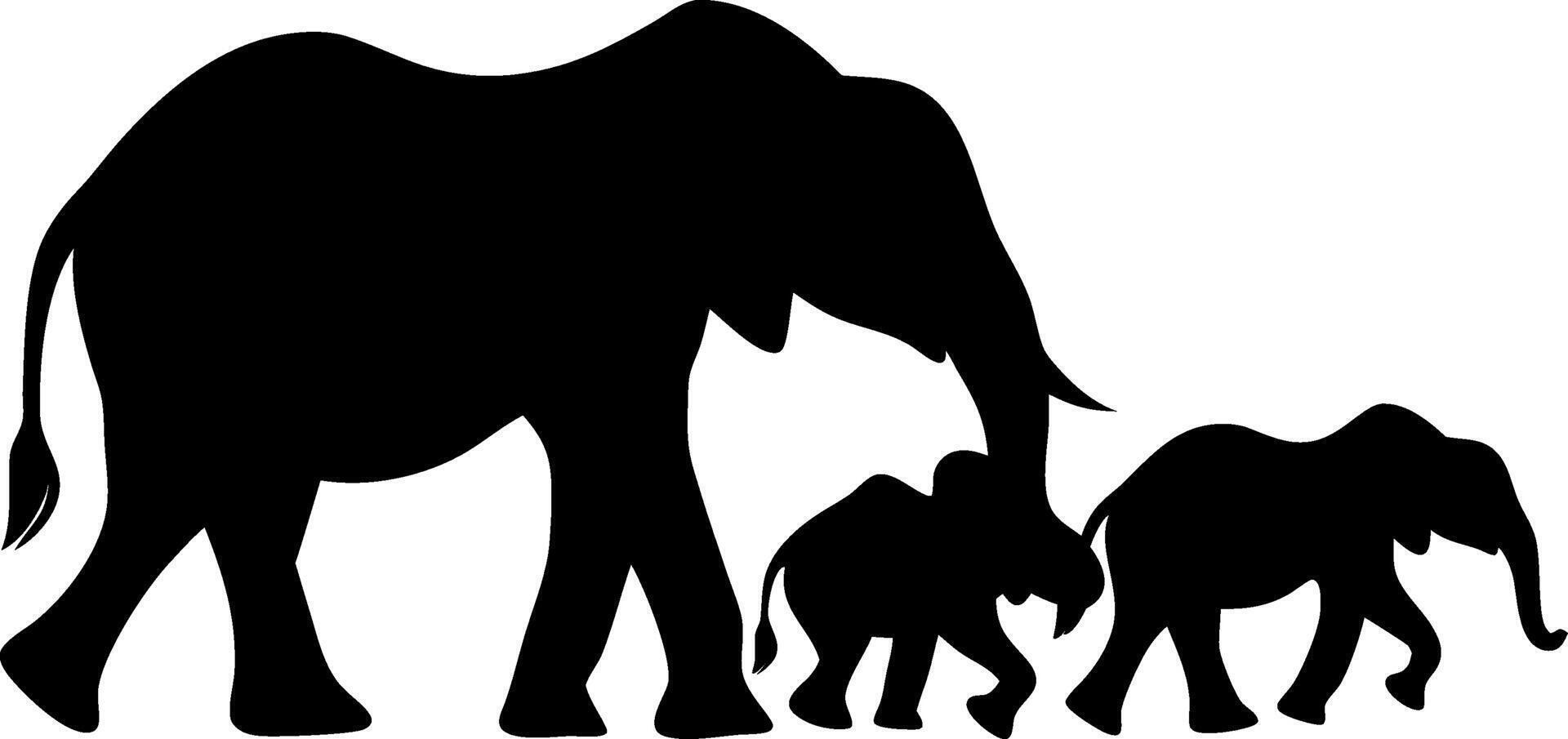 Elephant Family Silhouette Walking Together in a Row Design vector