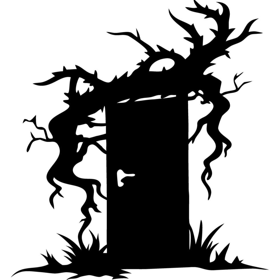 Enchanted Doorway Silhouette Twisted Tree Vines Fantasy Art vector