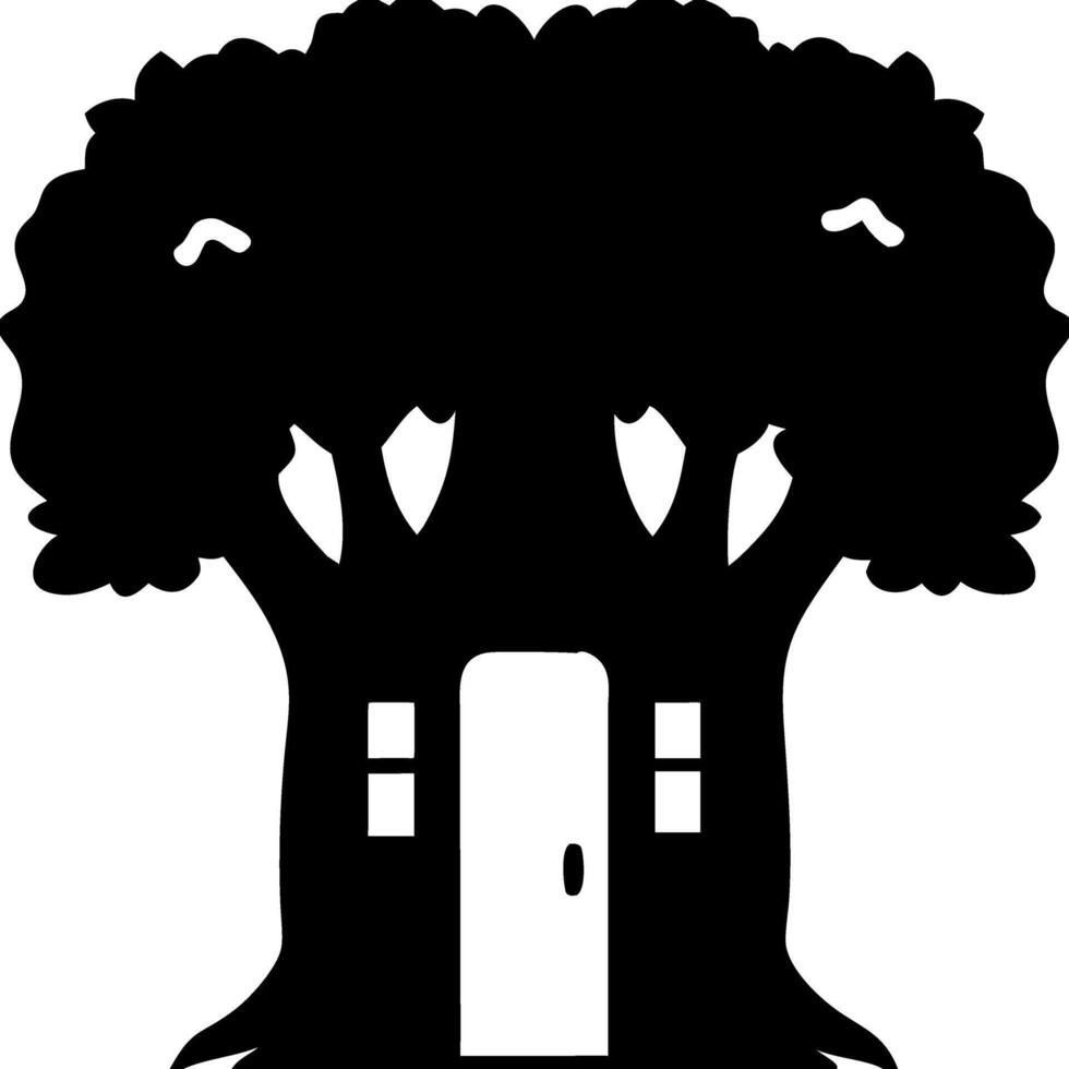 Enchanted Tree House Silhouette Art for Fairy Tale Illustrations vector