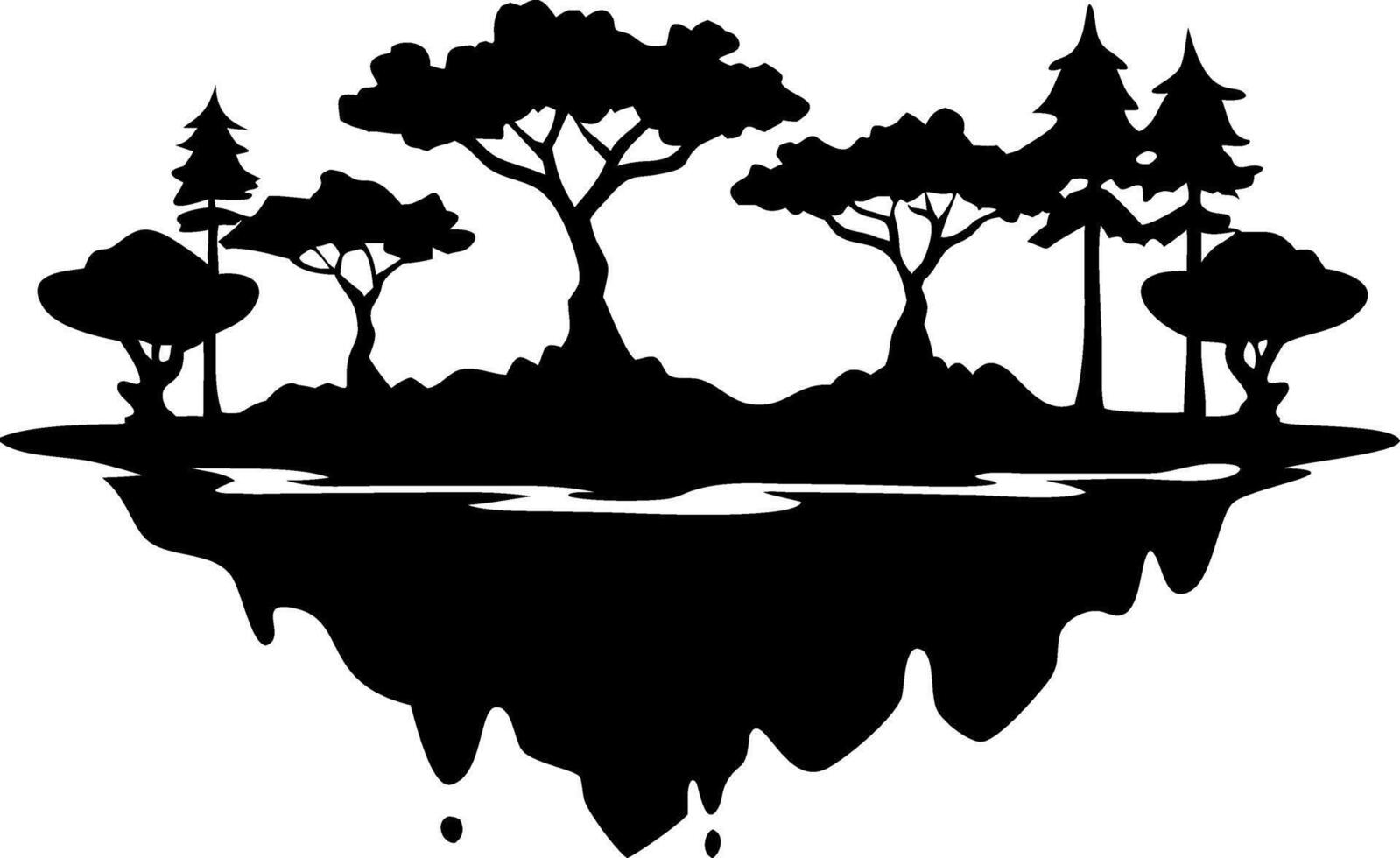 Enchanting Floating Island Silhouette with Trees Illustrative for Design vector