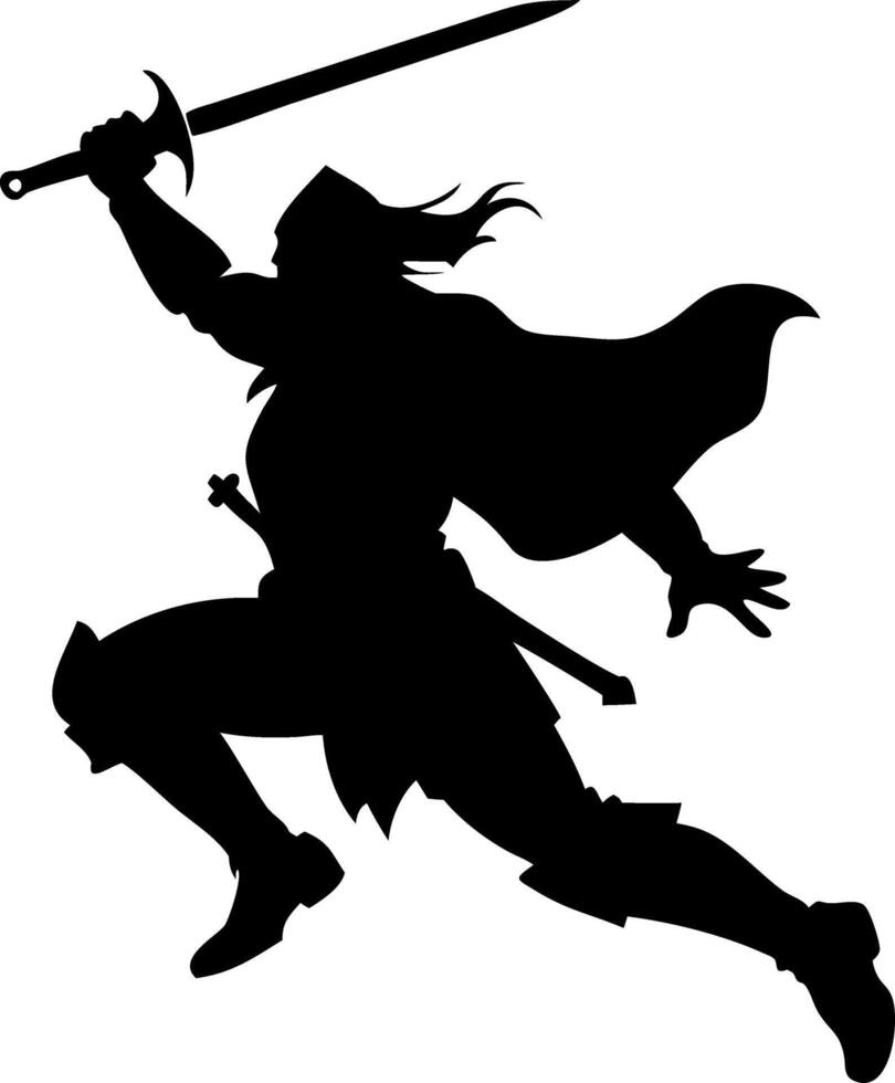 Epic Warrior Silhouette with Sword for Fantasy Art and Tattoo Design vector