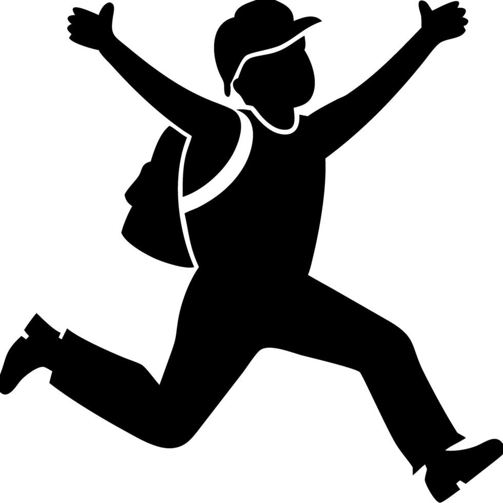 Excited Child Jumping Silhouette with Backpack for Playful Designs vector