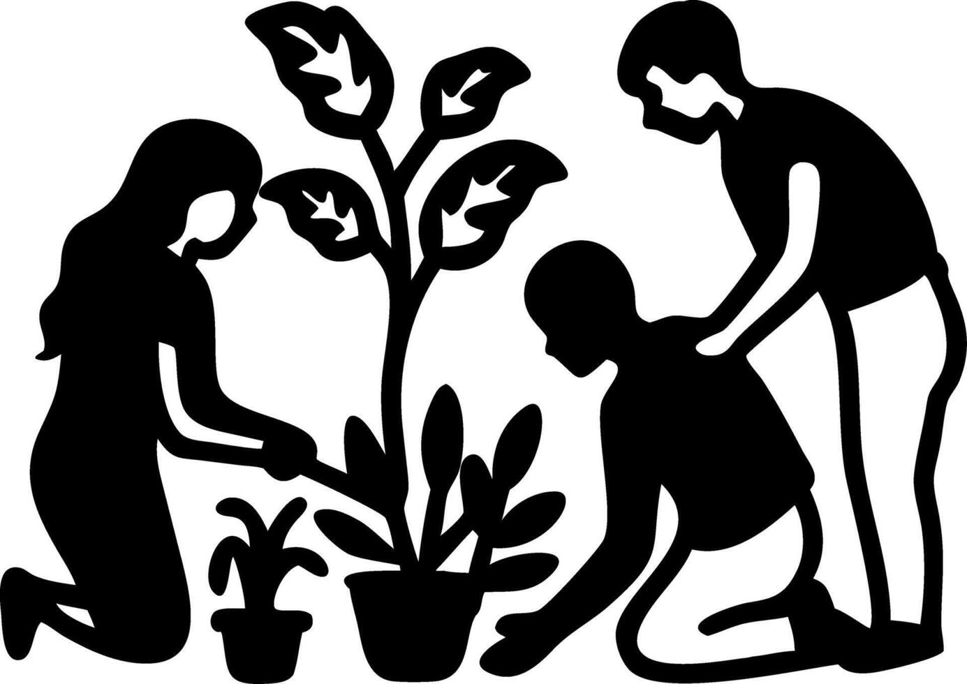 Family Gardening Silhouette for Nature Conservation Projects vector