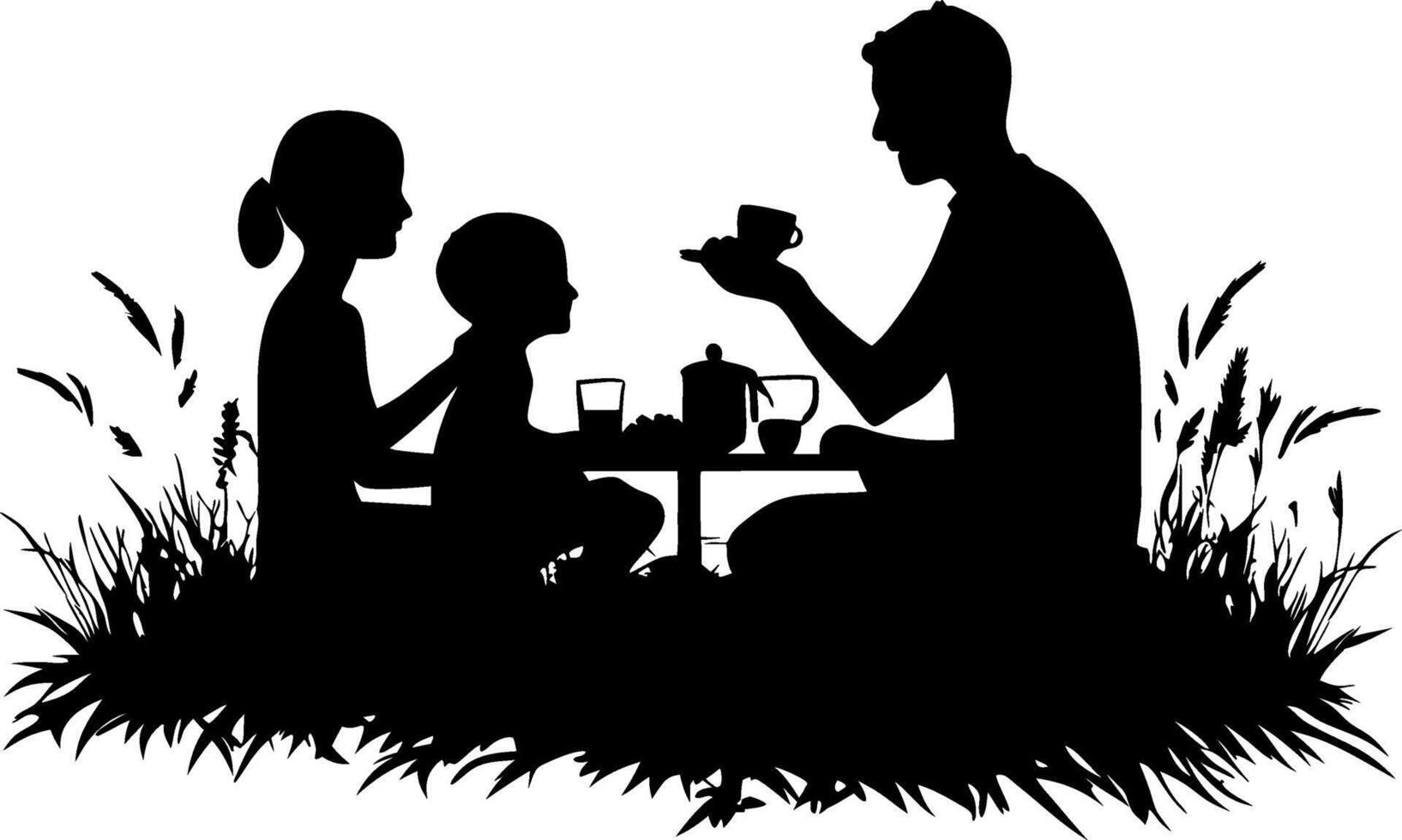 Family Picnic Silhouette Outdoor Tea Time Illustration for Design Use vector
