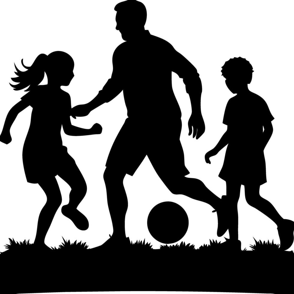 Family Playing Soccer Silhouette Illustration for Sports and Recreation Designs vector