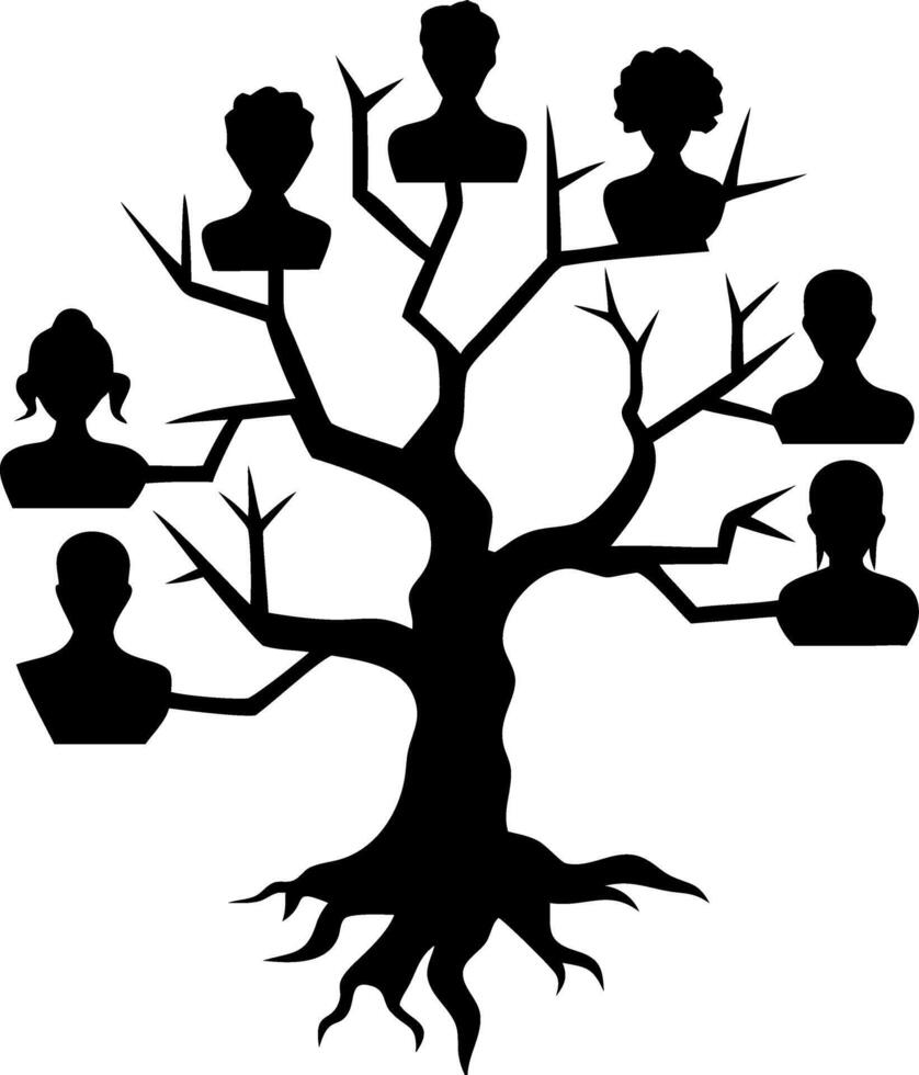 Family Tree with Silhouette Faces Branches Ancestry Art for Decorative Design vector