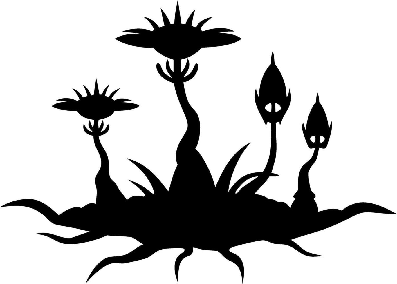 Fantasy Botanical Silhouette Mysterious Flowers for Design and Illustration vector