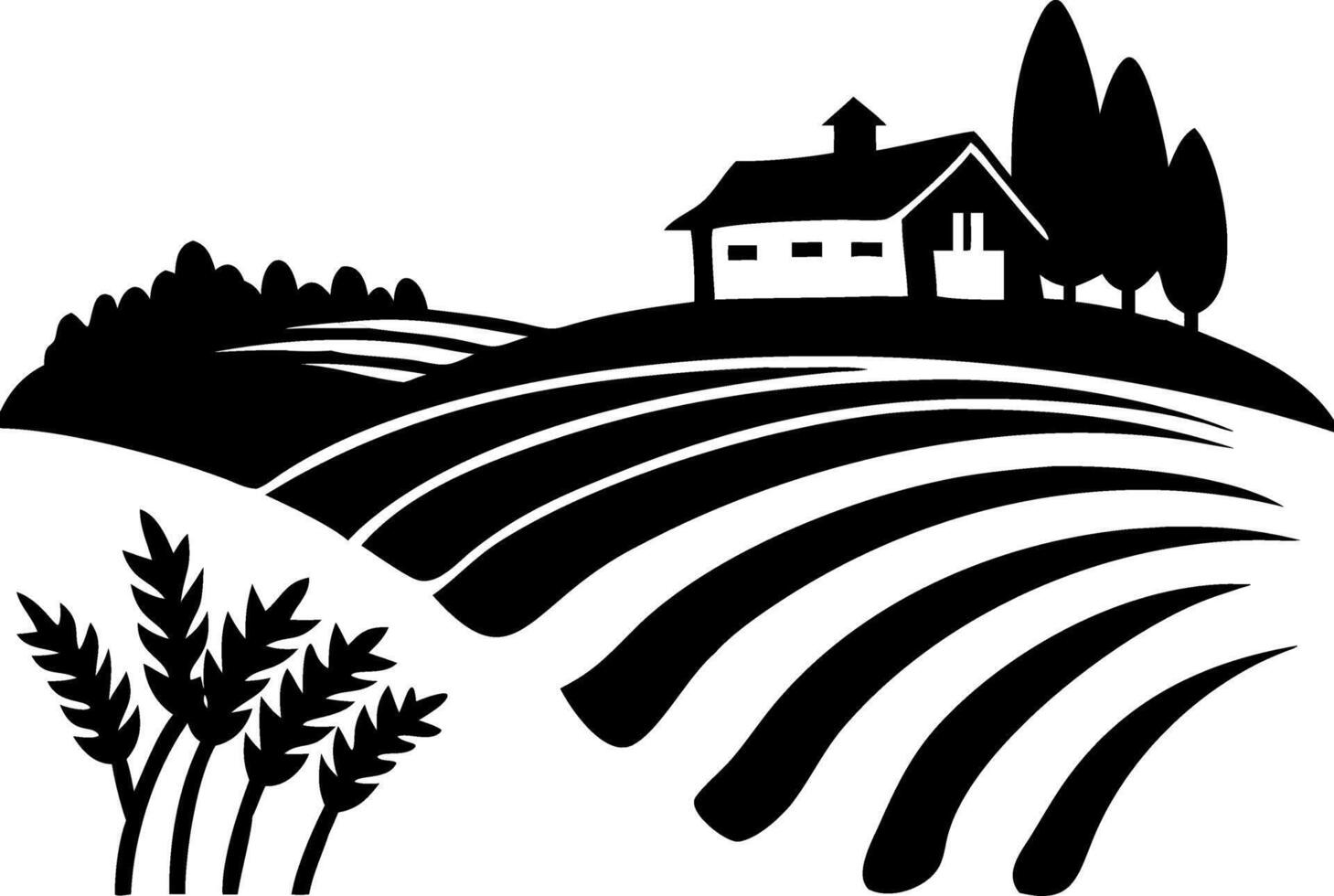 Farm Landscape Silhouette with Barn and Wheat Field Ideal for Rural Design vector