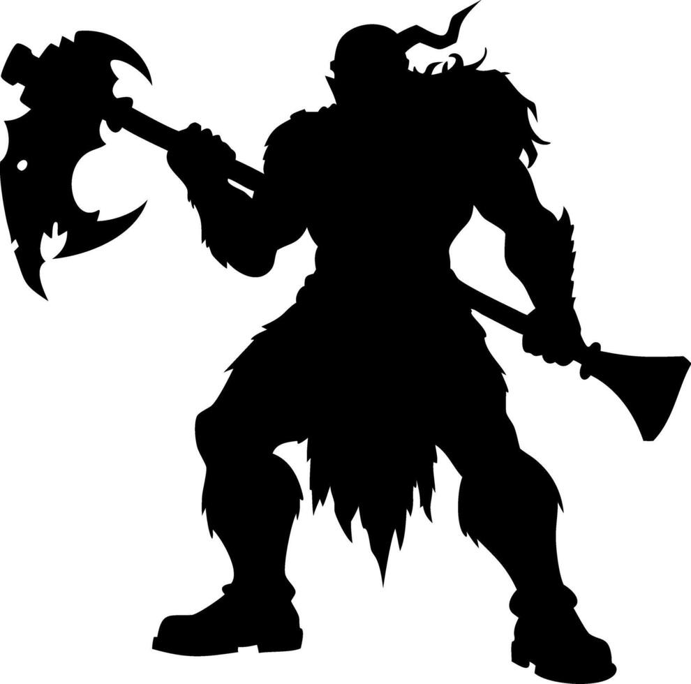 Fantasy Warrior Silhouette with Axe Bold Figure for Tattoo or Gaming Design vector