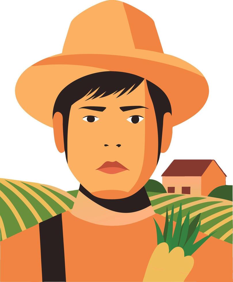 Farmer Holding Carrot in Field Illustration for Agriculture and Rural Lifestyle Applications vector