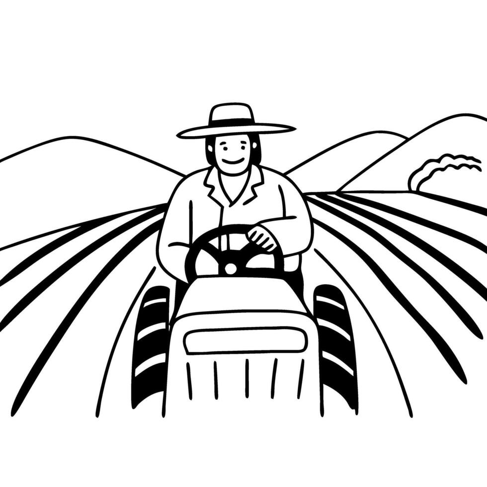Farmer Driving Tractor in Fields Illustration for Agricultural Themes vector