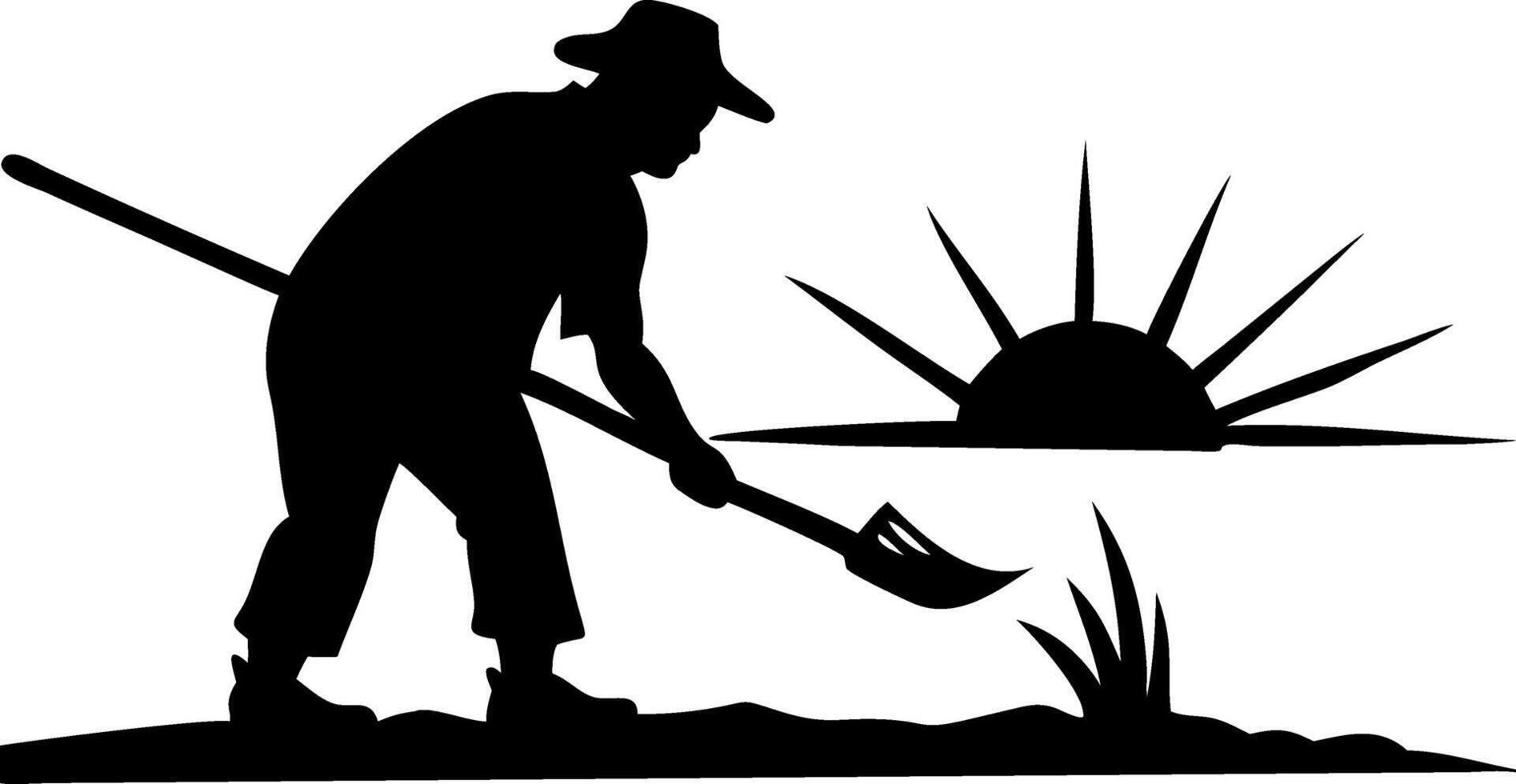 Farmer Silhouette Digging at Sunrise Illustration for Nature and Agriculture Design vector