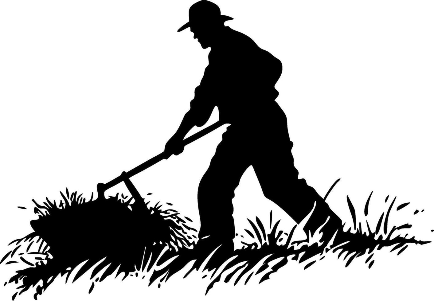 Farmer Silhouette Working in Field with Hoe Rural Agriculture Illustration vector