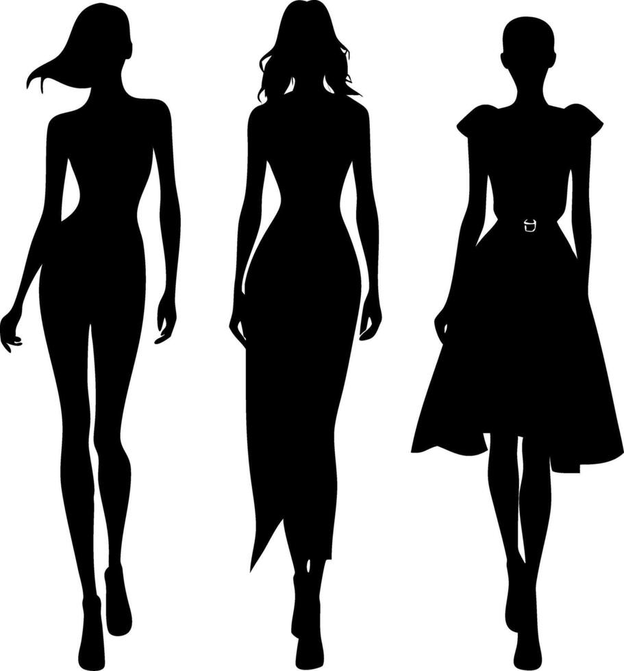 Fashion Silhouettes Illustration Three Stylish Model Outlines Design vector