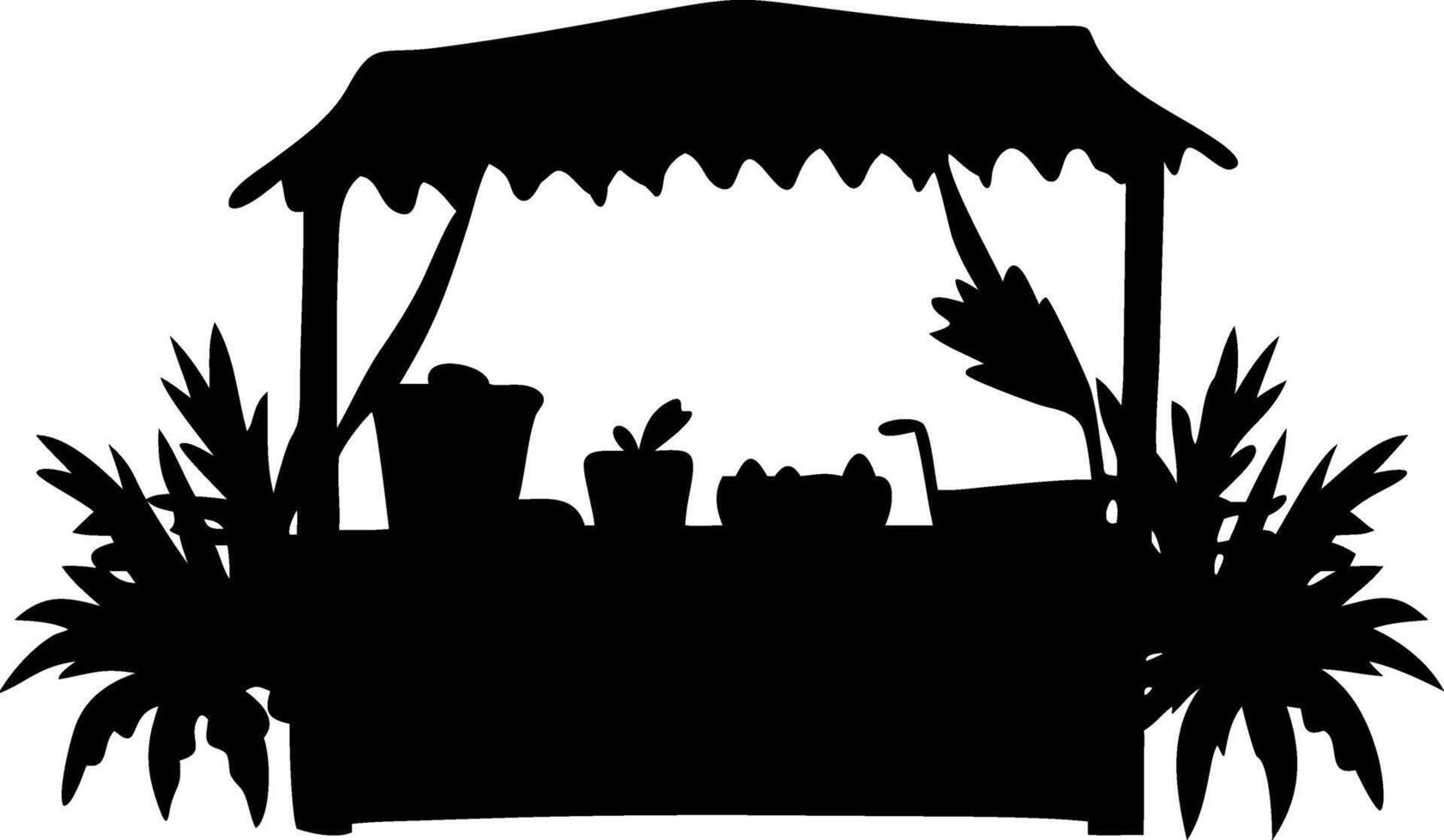 Farmers Market Stall Silhouette with Plants for Design and Decoration vector