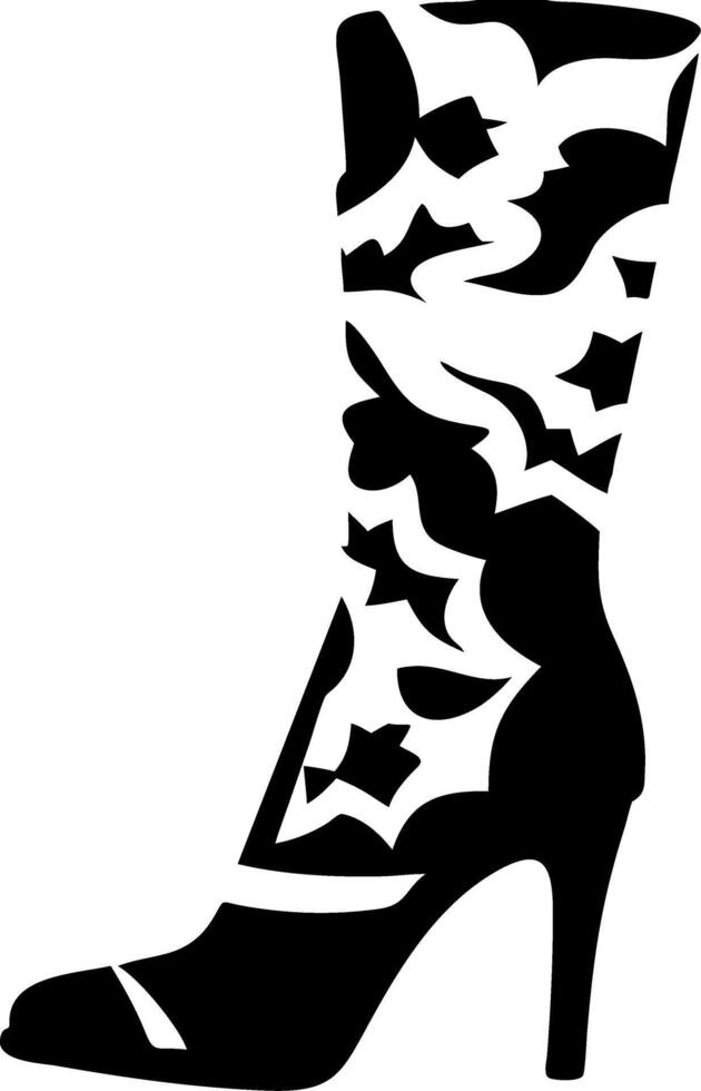 Fashionable High Heel Boot Silhouette with Floral Design for Art and Craft Projects vector
