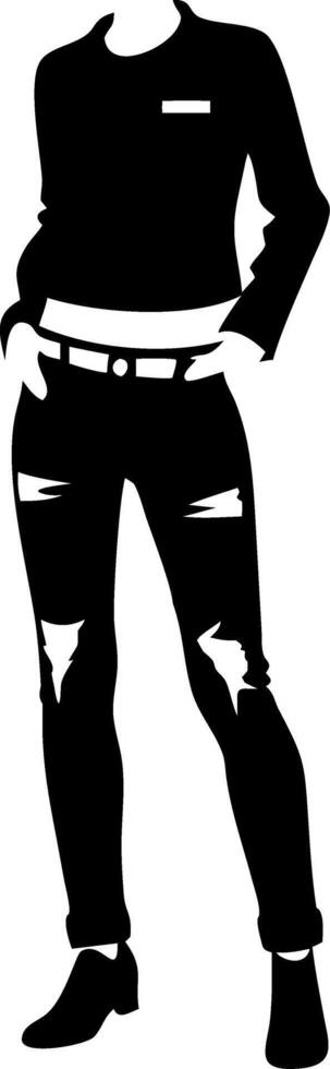 Fashionable Female Silhouette in Ripped Jeans for Modern Design Projects vector