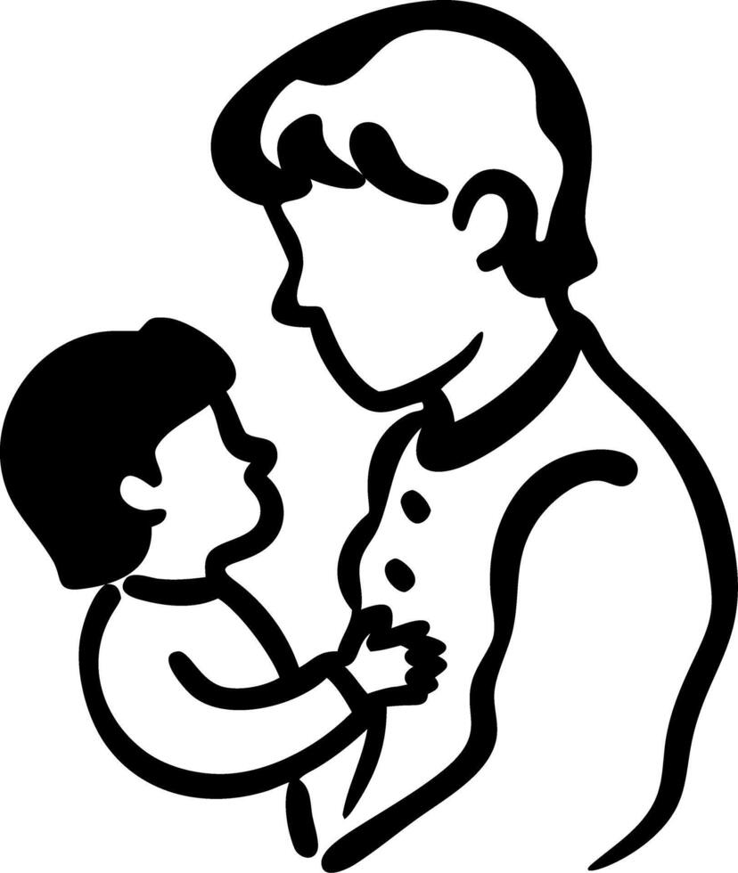 Father and Child Simple Line Art Embracing Family Bond Black Outline Design vector