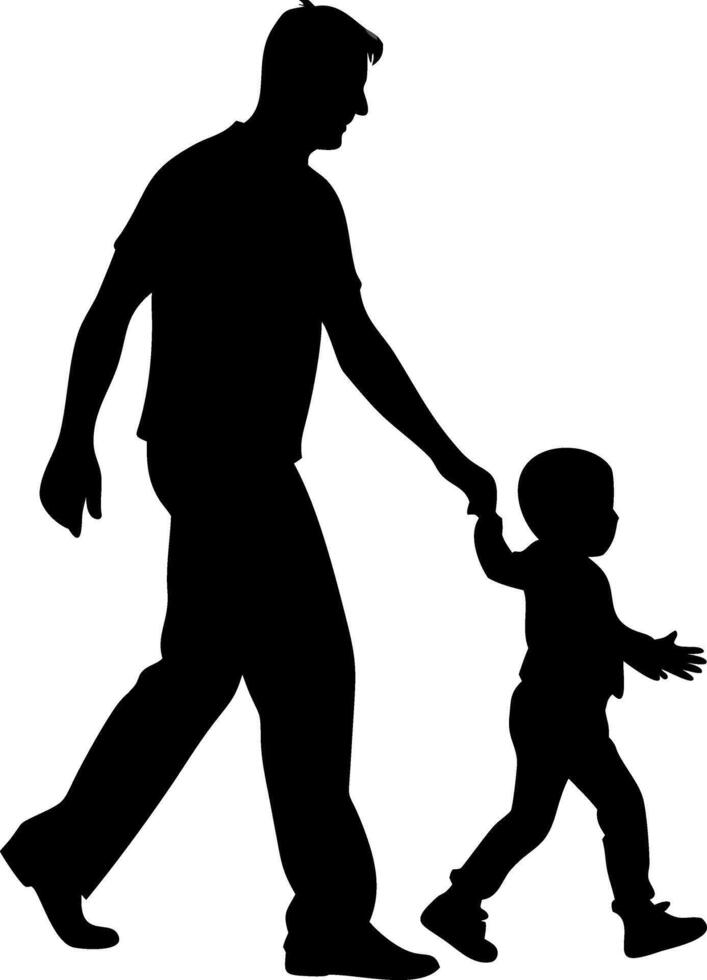 Father and Child Silhouette Walking Together Family Bonding vector
