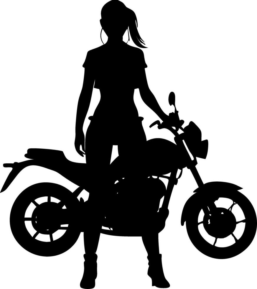Female Biker Silhouette with Motorcycle for Design Projects and Illustrations vector