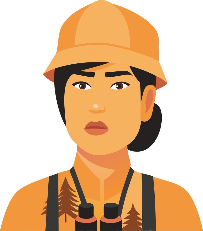 Female Forest Ranger Illustration with Hard Hat and Binoculars for Environmental Poster vector