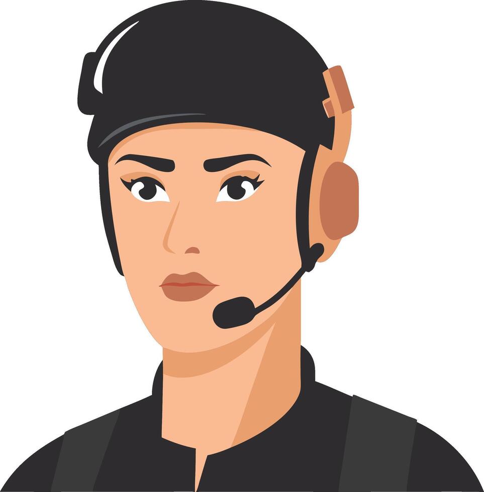 Female Pilot Headset Portrait Art for Communication and Aviation Graphics vector