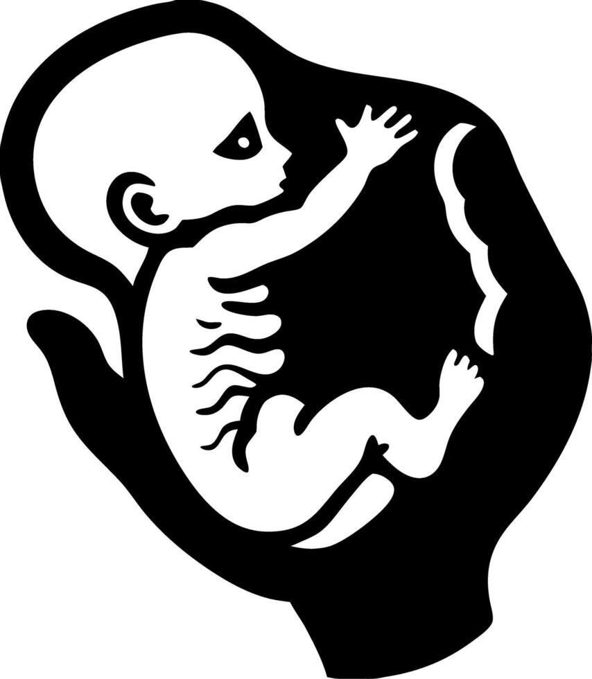 Fetal Silhouette in a Hand Symbolizing Protection and Care Art vector