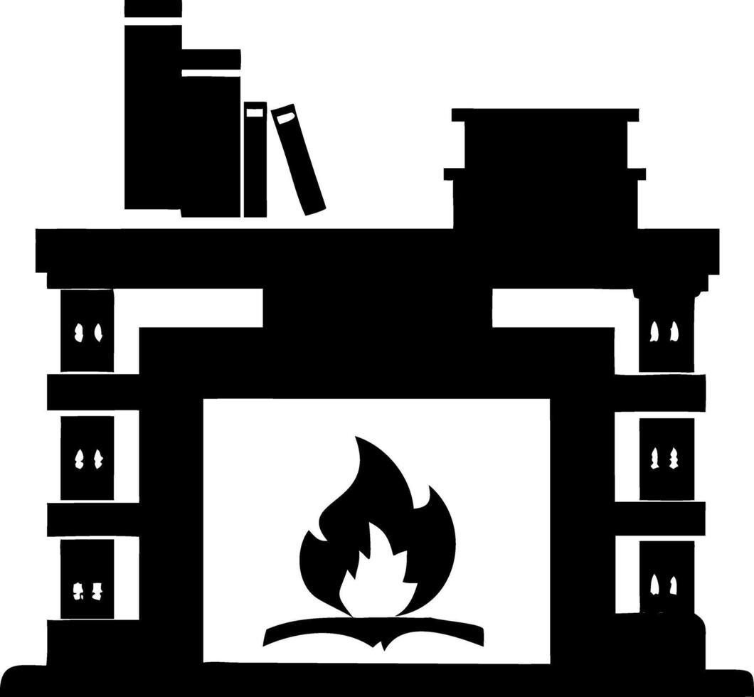 Fireplace Shelf with Books and Fire Symbol Artwork vector