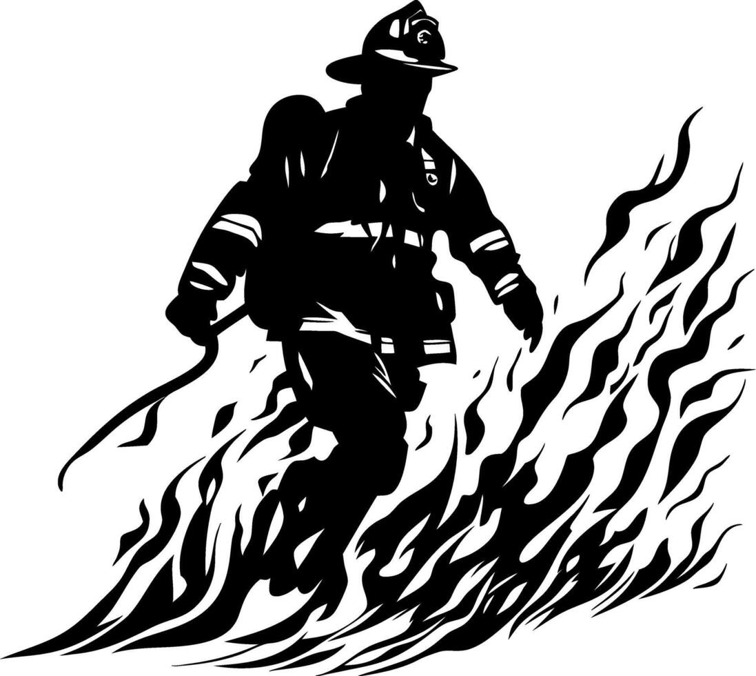 Firefighter Silhouette with Flames for Safety and Emergency Designs vector