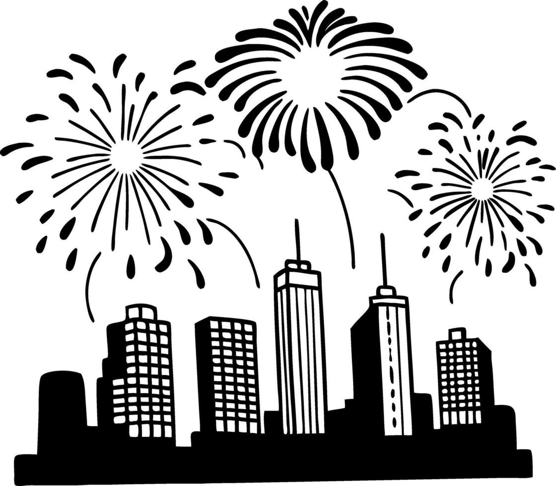Fireworks Over City Skyline Illustration for Celebrations and Events vector