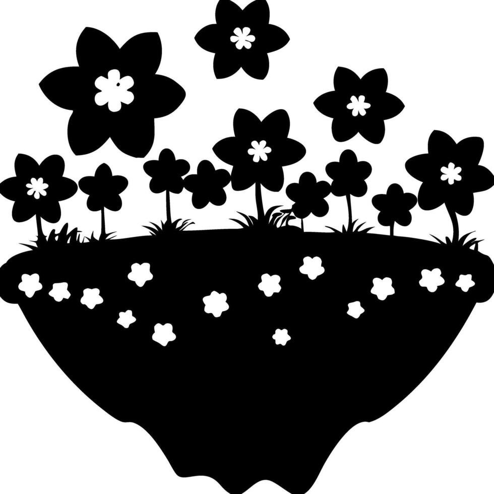 Floating Island with Black Silhouette Flowers Design for Tattoo and Coloring Book vector