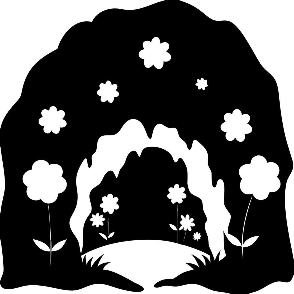 Floral Cave Silhouette Art for Nature Themed Designs and Coloring Books vector