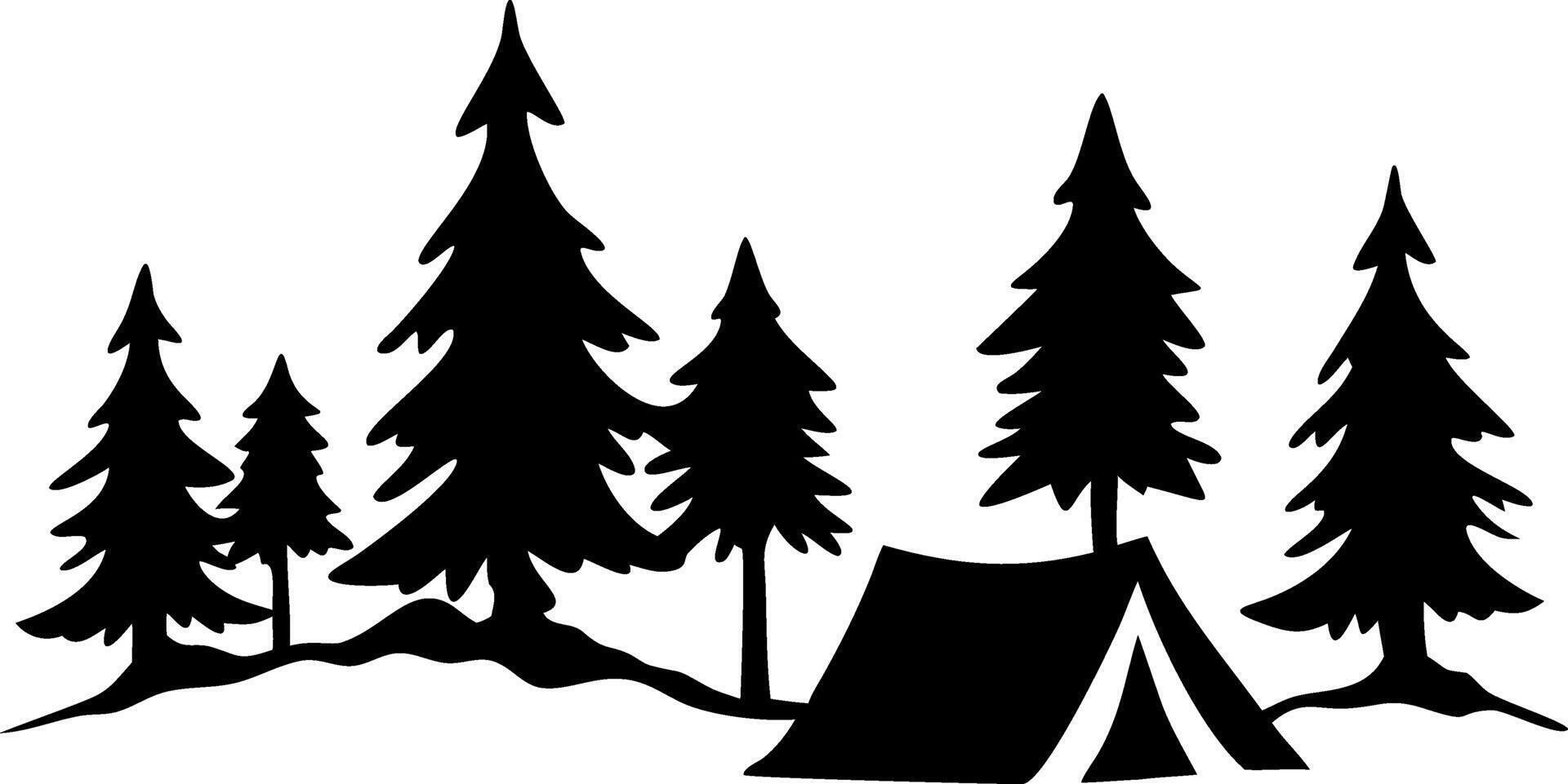 Forest Tent Silhouette Scenic Nature Camping Illustration vector