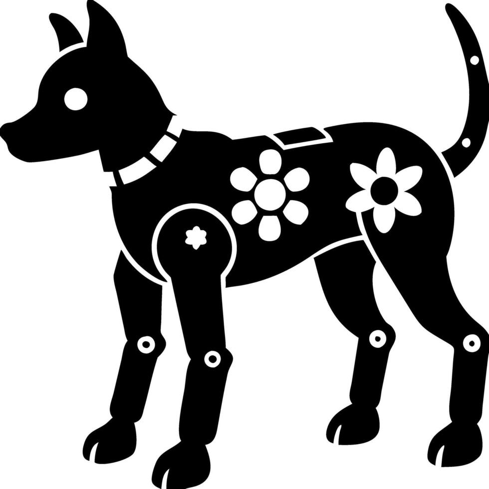 Futuristic Robotic Dog Illustration with Floral Design Elements vector