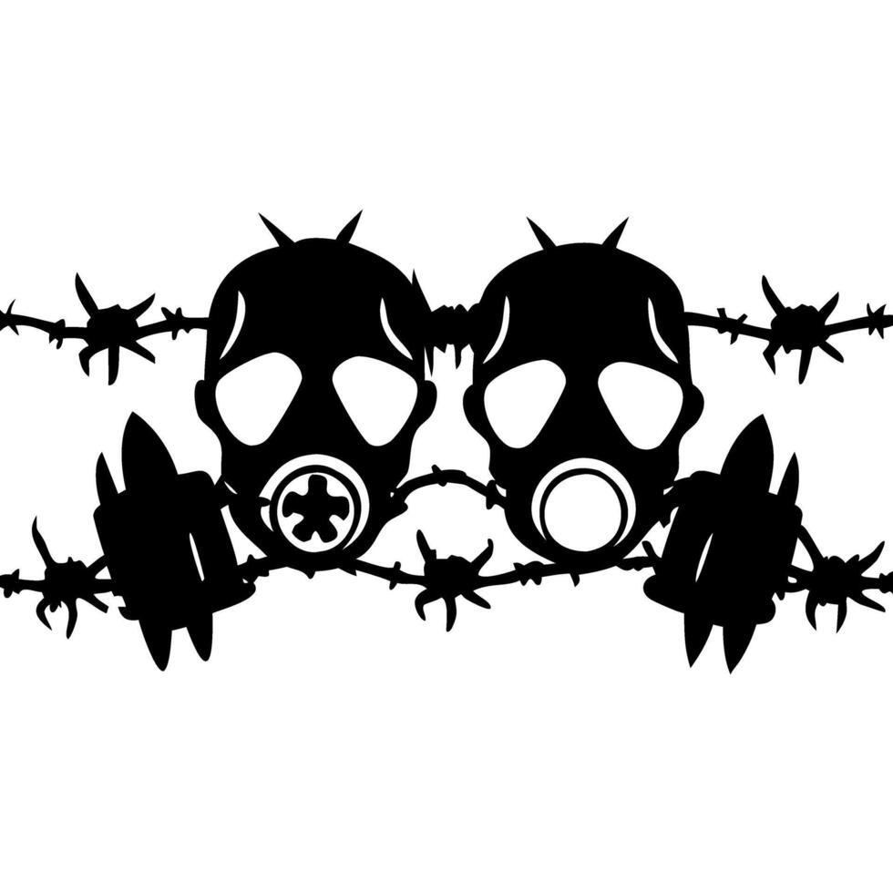 Gas Masks and Barbed Wire Art for Tattoo or T-Shirt Design vector