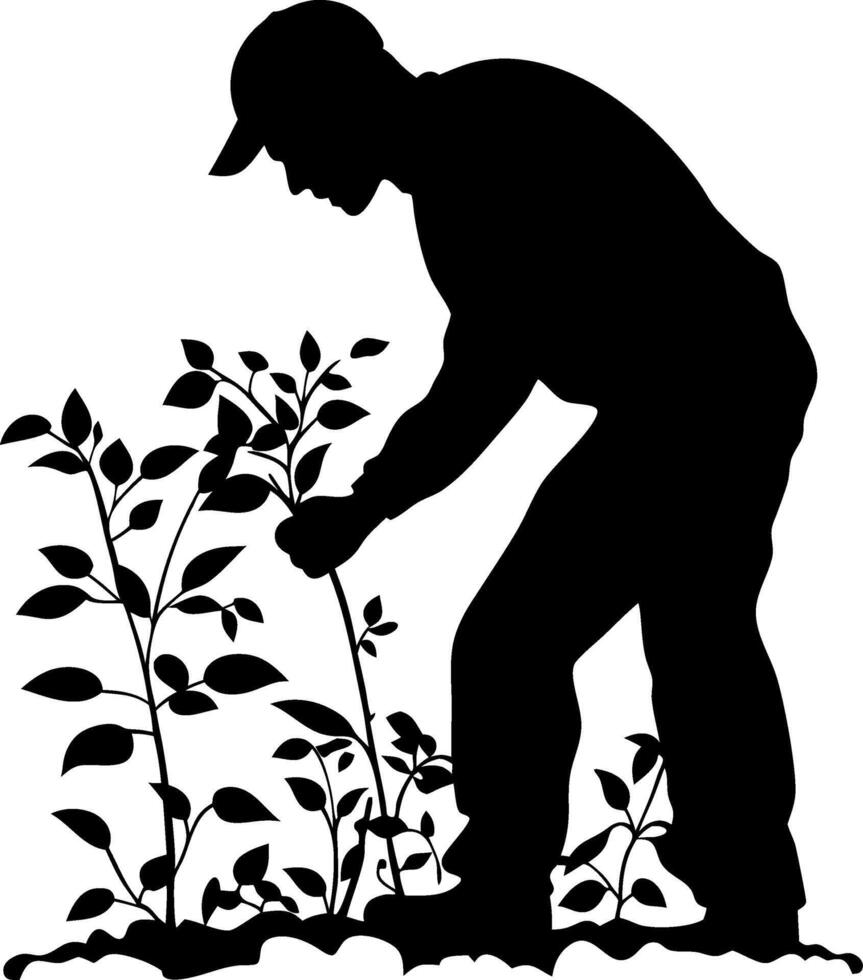 Gardener Silhouette Tending Plants for Agriculture and Horticulture Design vector