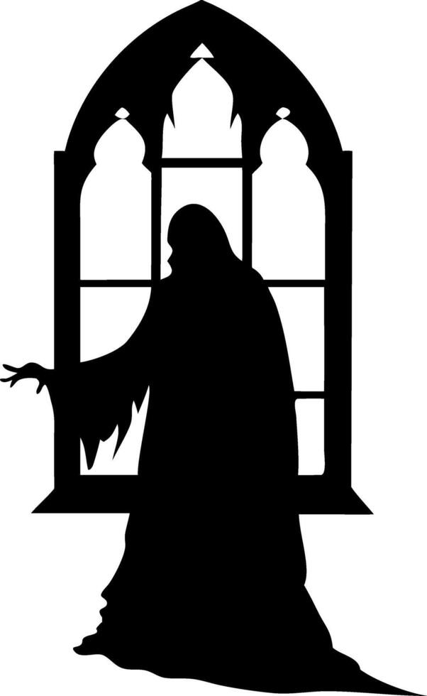 Gothic Vampire Silhouette at Arched Window for Halloween Design vector