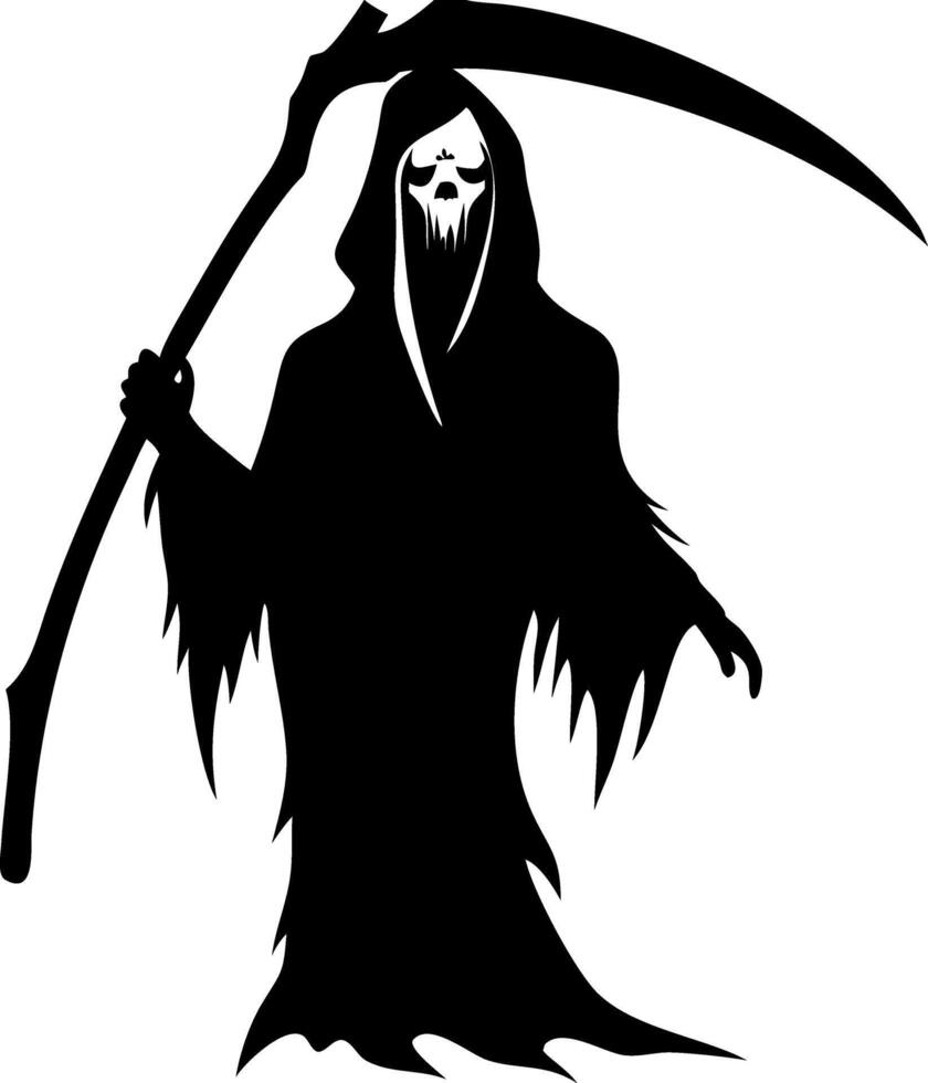 Grim Reaper Silhouette with Scythe Art for Halloween Design and Tattoo vector