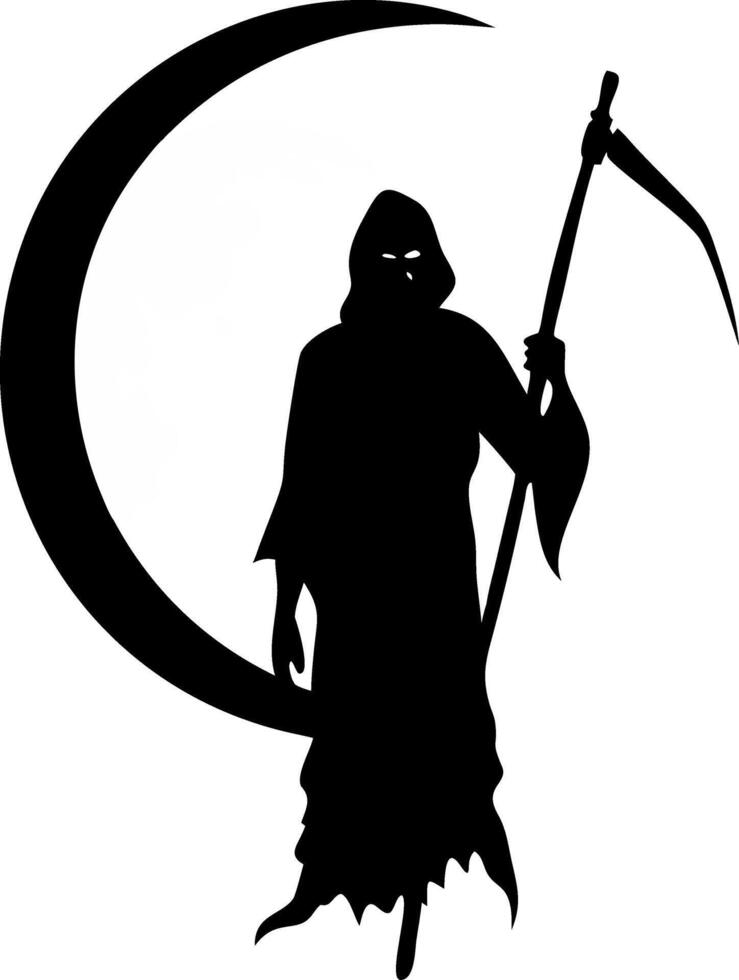 Grim Reaper Silhouette with Scythe and Crescent Moon Art vector