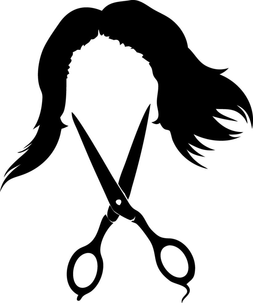 Hair Styling Scissors and Silhouette for Salon Logo Design Inspiration vector